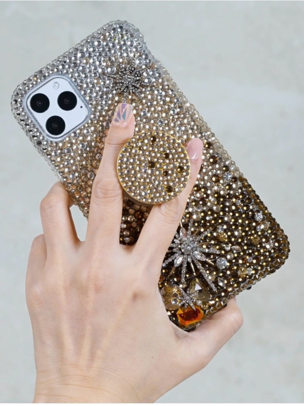 Lux Addiction Topaz Crystal Bling Phone Case with Gold Accent and Pop Grip
